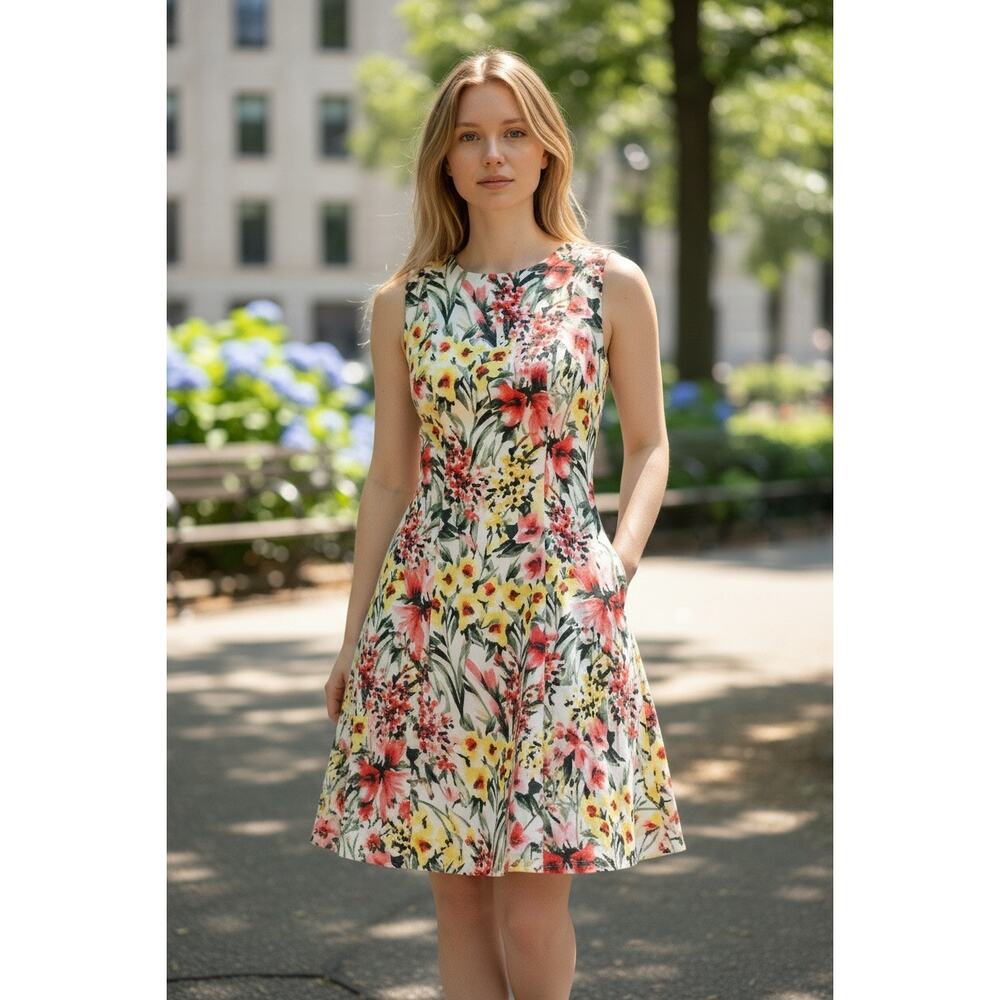 Tommy Hilfiger Vibrant Floral Print Sleeveless A-Line Dress Size 12 - Picture 3 of 12